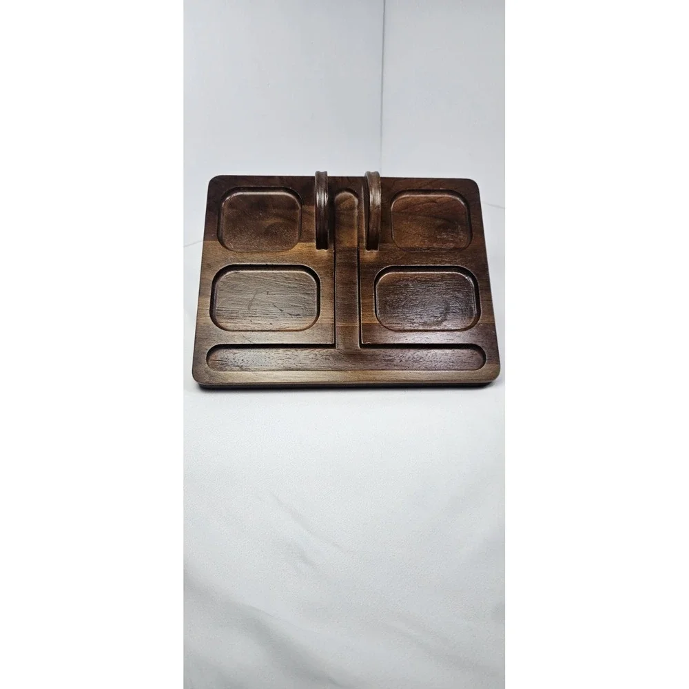 Vintage DECC Decatur Industries‎ Walnut Valet Tray Dresser Organizer Men